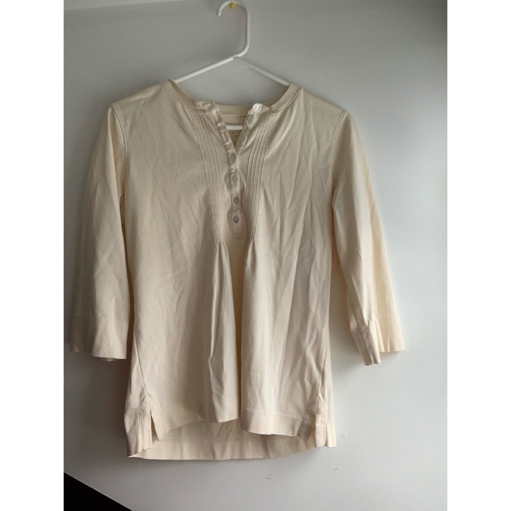 L.L Bean Mid Sleeve Off-White Cute Button Collar Women’s Shirt Preppy Casual